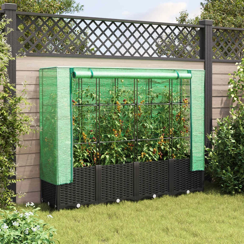 Jardinera Elevada Con Cubierta De Invernadero Aspecto Ratán 160x40x138 Cm
