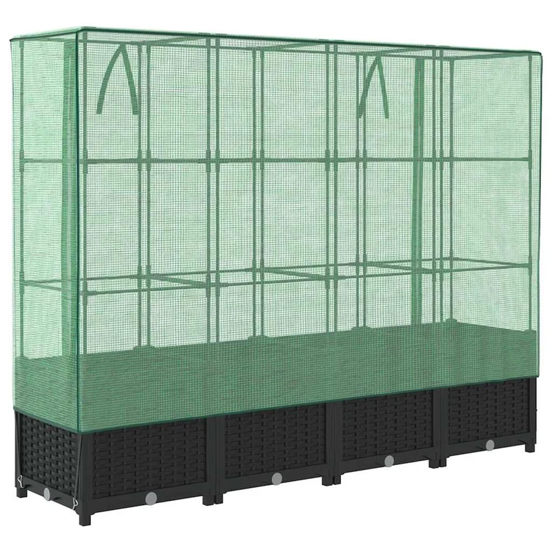Jardinera Elevada Con Cubierta De Invernadero Aspecto Ratán 160x40x138 Cm