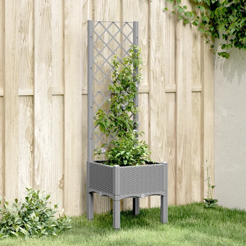 Jardinera Con Enrejado Pp Gris Claro 40x40x142 Cm