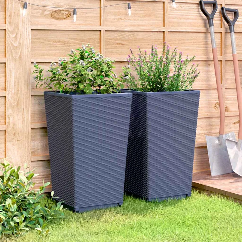 Jardineras 2 Unidades Pp Azul Gris 32,5x32,5x57 Cm