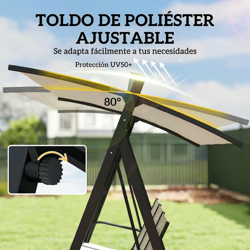 Outsunny Columpio De Jardín De 3 Plazas Con Techo Ajustable Asiento Transpirable