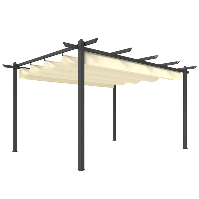 Outsunny Pérgola De Jardín 4x3 M Con Techo Retráctil Y Marco De Aluminio Crema