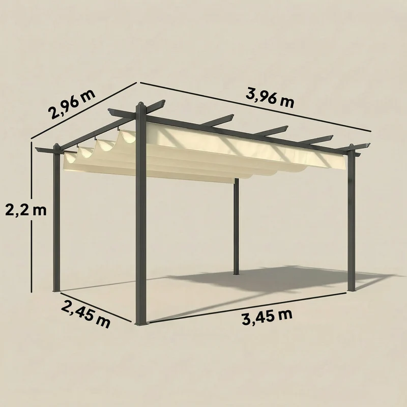 Outsunny Pérgola De Jardín 4x3 M Con Techo Retráctil Y Marco De Aluminio Crema