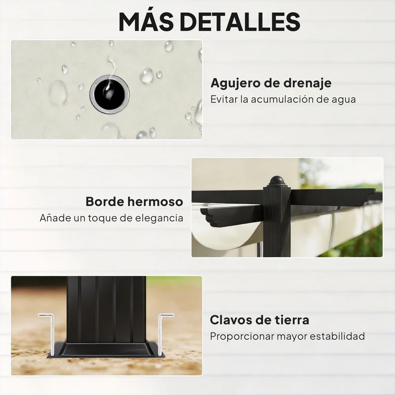 Outsunny Pérgola De Jardín 4x3 M Con Techo Retráctil Y Marco De Aluminio Crema