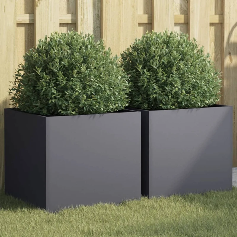 Jardineras 2 Unidades Acero Gris Antracita 42x40x39 Cm
