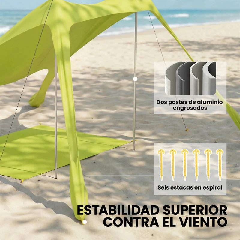 Outsunny Carpa Playa Plegable Con Esterilla Upf50+ Postes De Aluminio Pala Bolsa