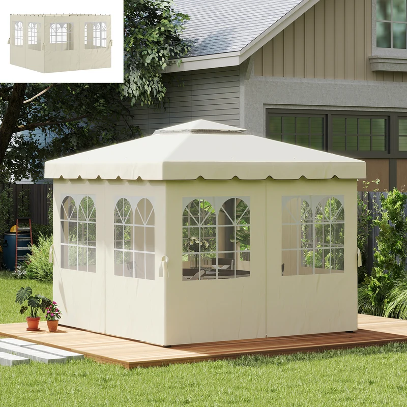 Outsunny 4 Paredes Laterales Para Cenador 3x3 M Con 8 Ventanas Crema