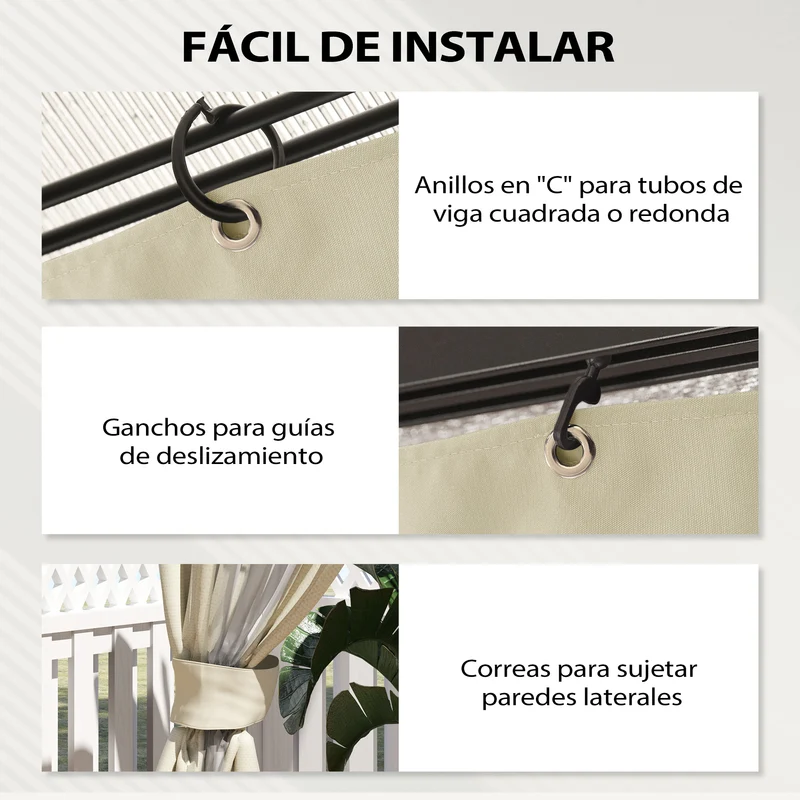 Outsunny 4 Paredes Laterales Para Cenador 3x3 M Con 8 Ventanas Crema