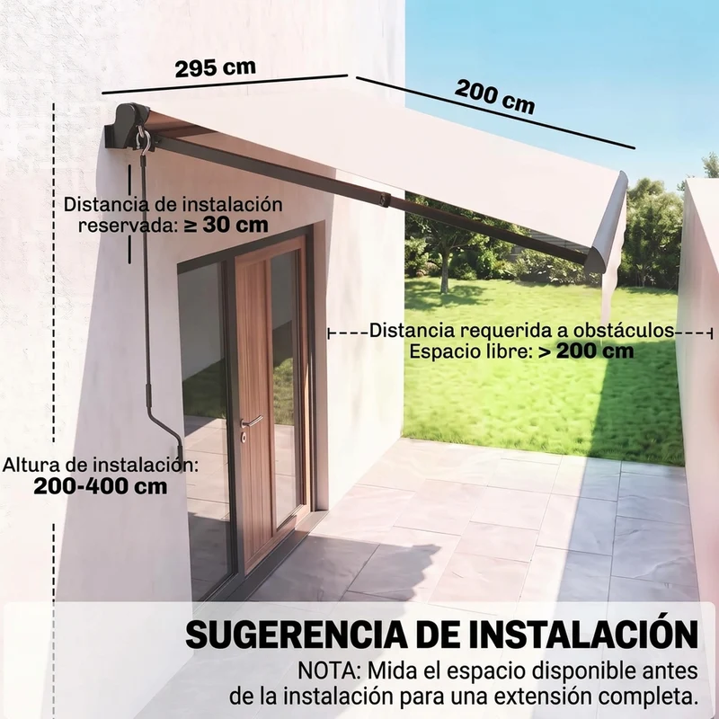 Outsunny Toldo Manual Retráctil 3x2 M Ajustable Con Manivela Protección Uv50+