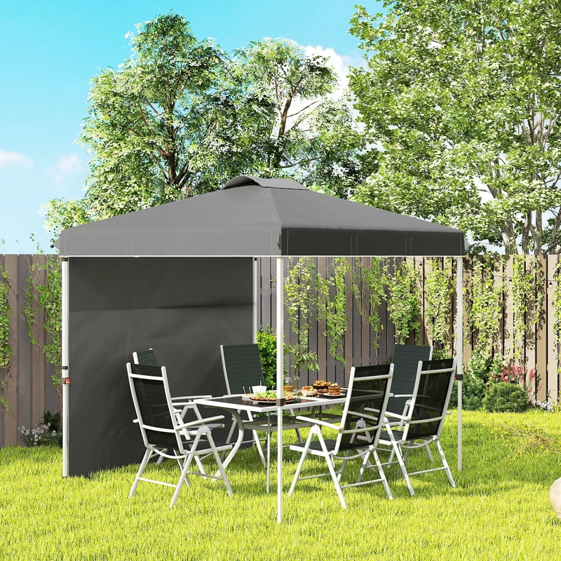 Outsunny Carpa Plegable 2,5x2,5 M Con 1 Pared Lateral Altura Ajustable Gris