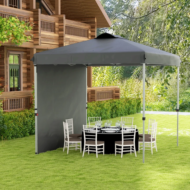 Outsunny Carpa Plegable 2,5x2,5 M Con 1 Pared Lateral Altura Ajustable Gris