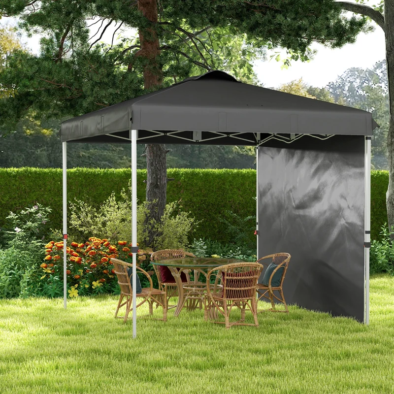 Outsunny Carpa Plegable 2,5x2,5 M Con 1 Pared Lateral Altura Ajustable Gris