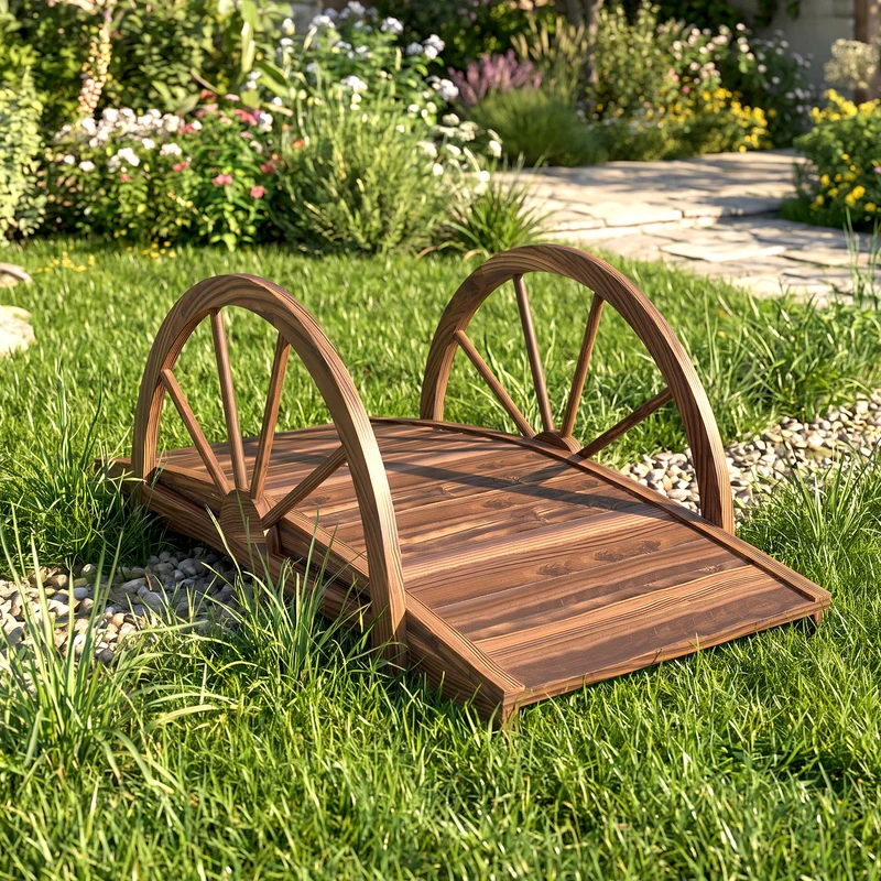 Outsunny Puente De Jardín De Madera Con Barandilla 100x50x37 Cm Carbonizado