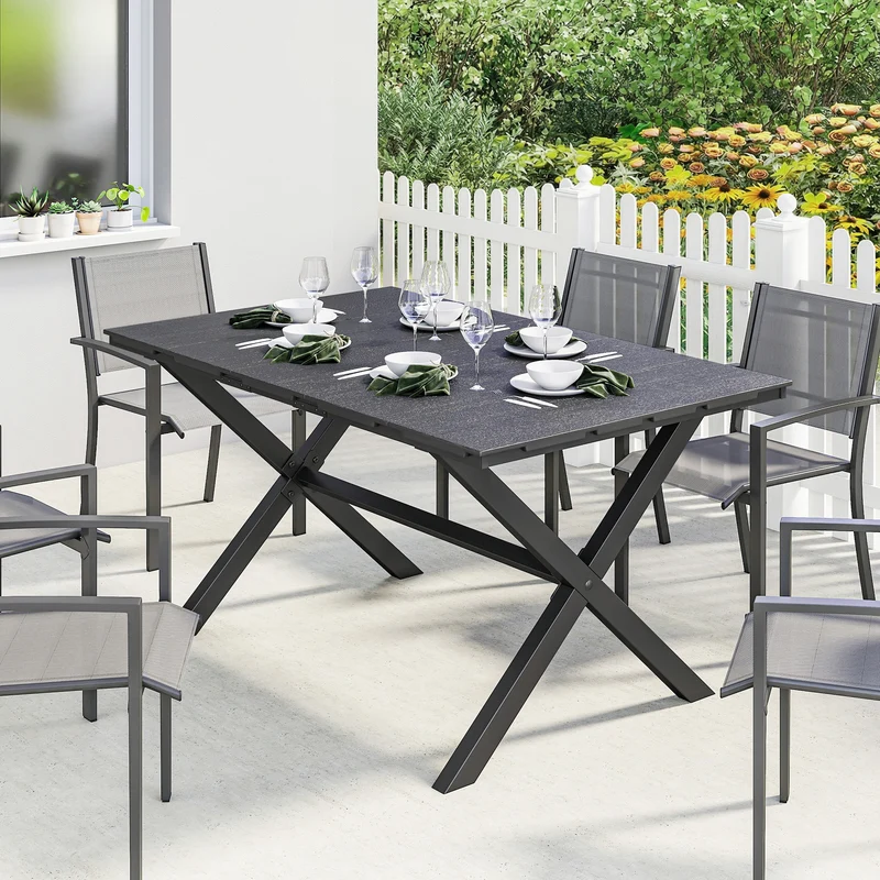 Outsunny Mesa De Comedor De Jardín Rectangular Con Encimera De Hdpe Negro
