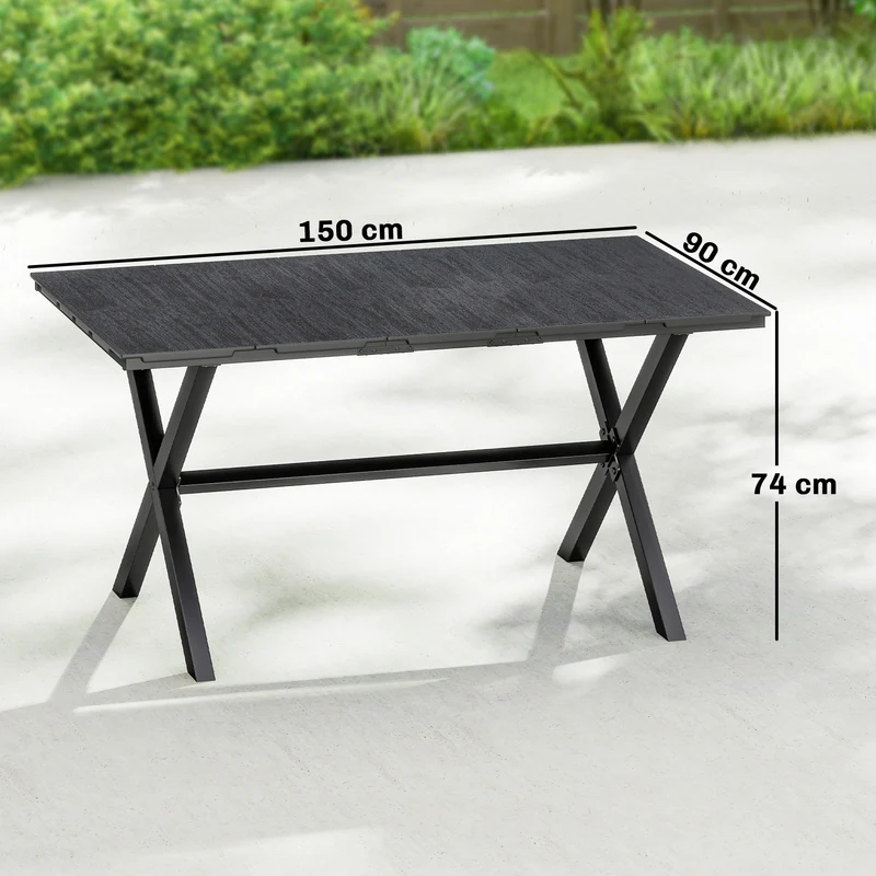 Outsunny Mesa De Comedor De Jardín Rectangular Con Encimera De Hdpe Negro