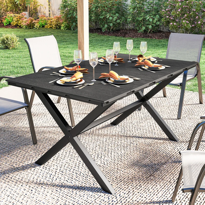 Outsunny Mesa De Comedor De Jardín Rectangular Con Encimera De Hdpe Negro