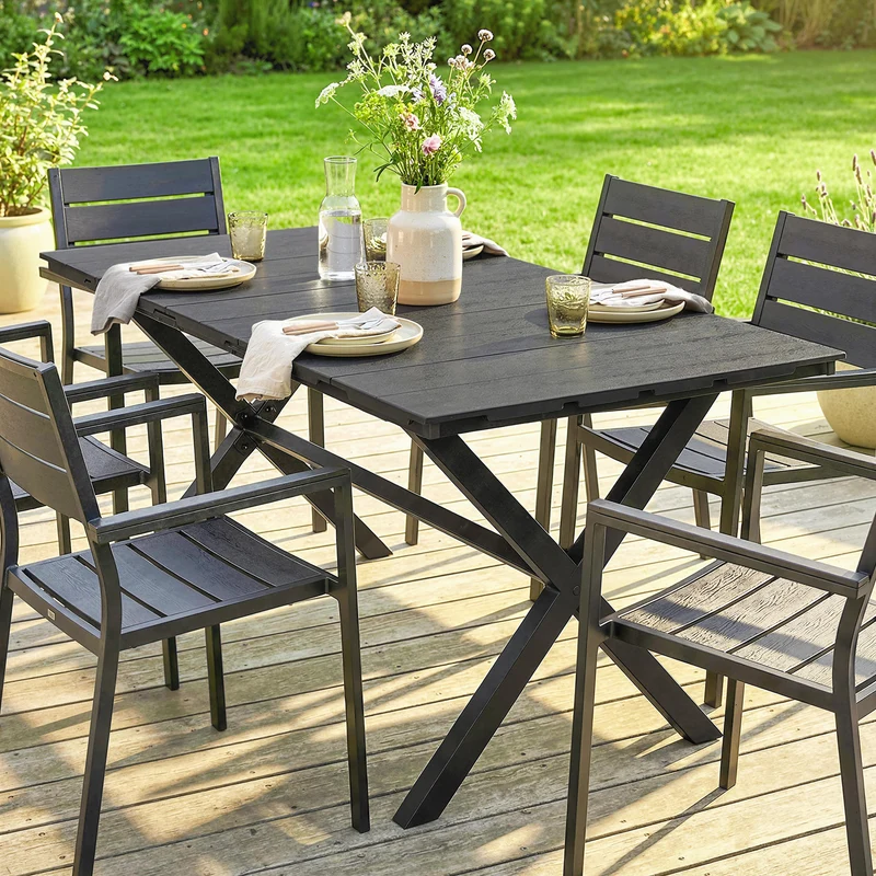 Outsunny Mesa De Comedor De Jardín Rectangular Con Encimera De Hdpe Negro