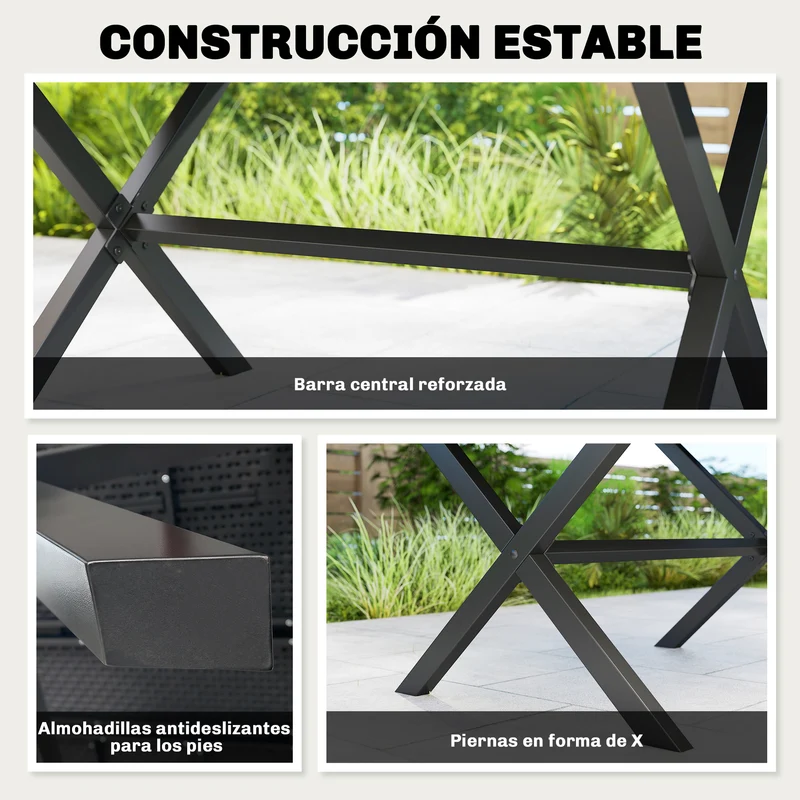 Outsunny Mesa De Comedor De Jardín Rectangular Con Encimera De Hdpe Negro