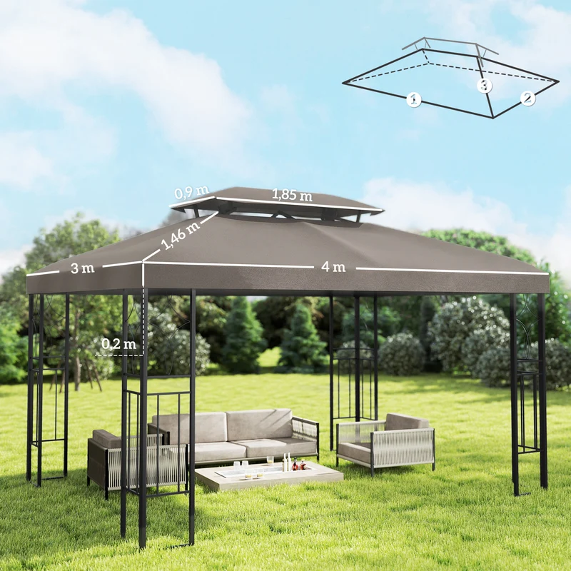 Outsunny Techo De Repuesto Para Cenador 4x3 M Techo Doble Anti-uv Marrón