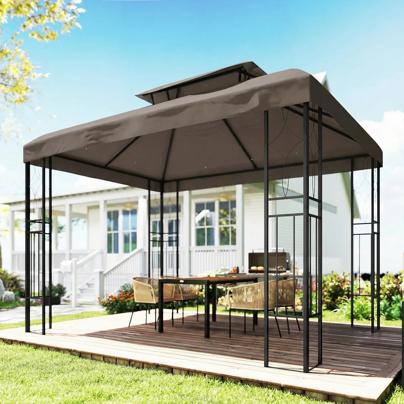 Outsunny Techo De Repuesto Para Cenador 4x3 M Techo Doble Anti-uv Marrón