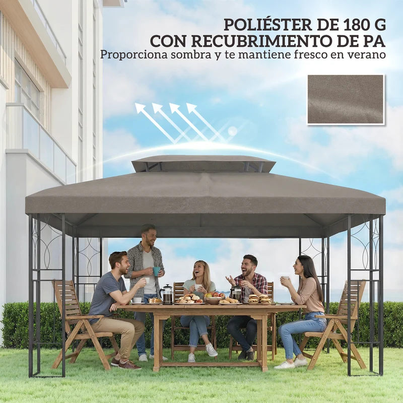 Outsunny Techo De Repuesto Para Cenador 4x3 M Techo Doble Anti-uv Marrón