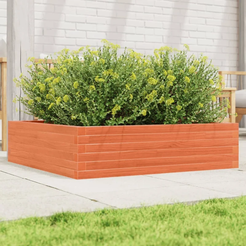 Jardinera De Madera Maciza Pino Marrón Cera 90x90x23 Cm