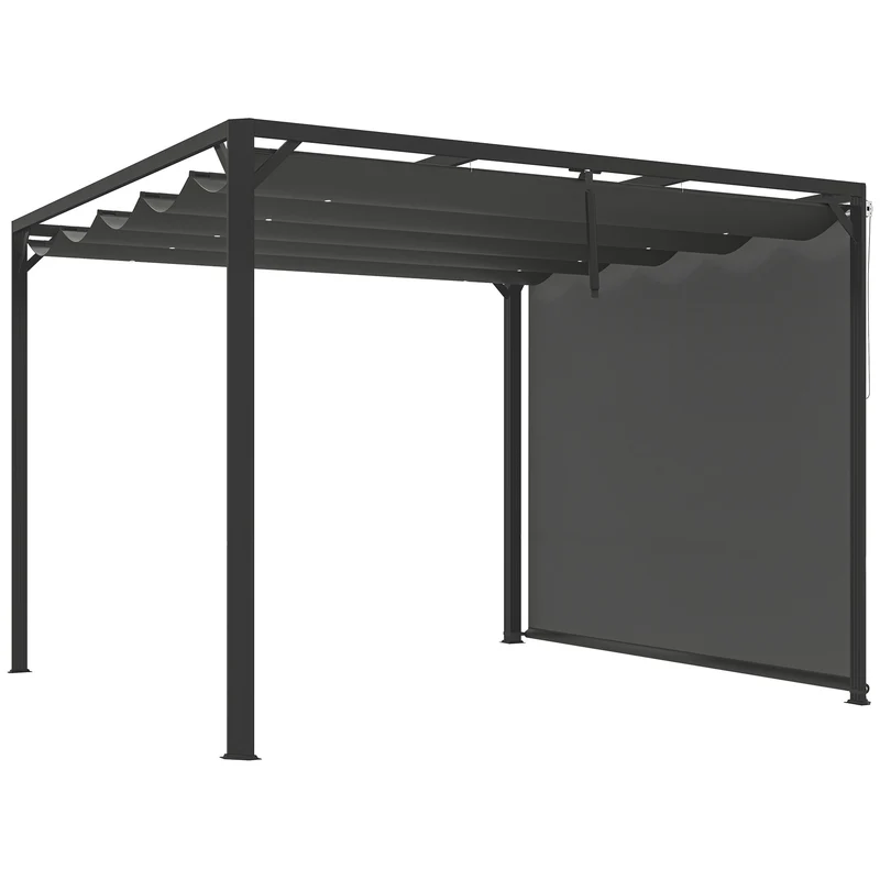 Outsunny Pérgola De Jardín 3x3 M Con Techo Retráctil Y Lateral Enrollable Gris