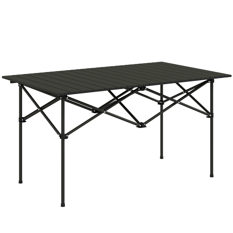 Outsunny Mesa De Camping Plegable Con Tapa Enrollable 95x55x50 Cm Negro