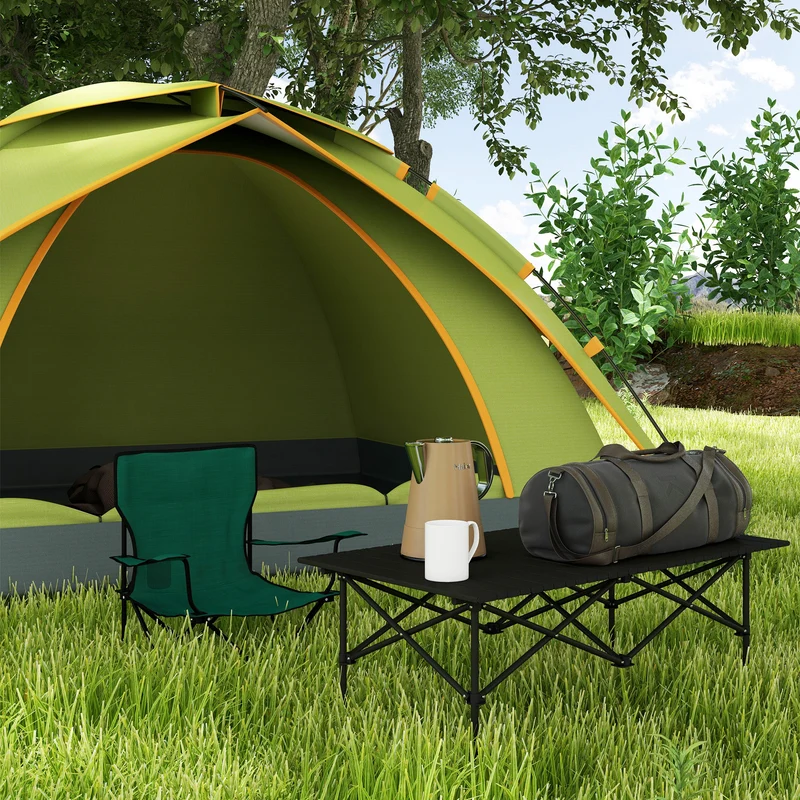 Outsunny Mesa De Camping Plegable Con Tapa Enrollable 95x55x50 Cm Negro