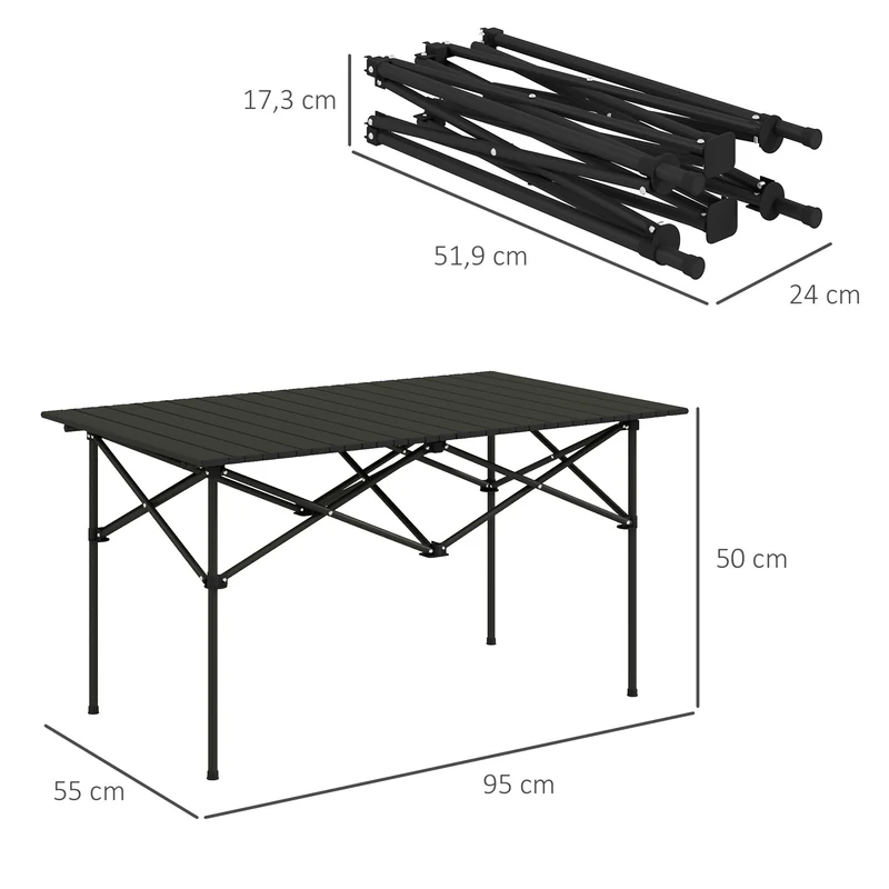 Outsunny Mesa De Camping Plegable Con Tapa Enrollable 95x55x50 Cm Negro