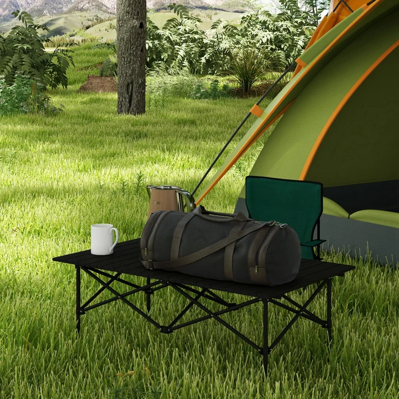 Outsunny Mesa De Camping Plegable Con Tapa Enrollable 95x55x50 Cm Negro