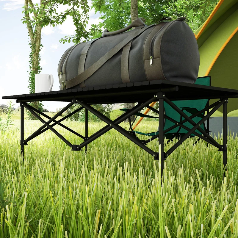 Outsunny Mesa De Camping Plegable Con Tapa Enrollable 95x55x50 Cm Negro