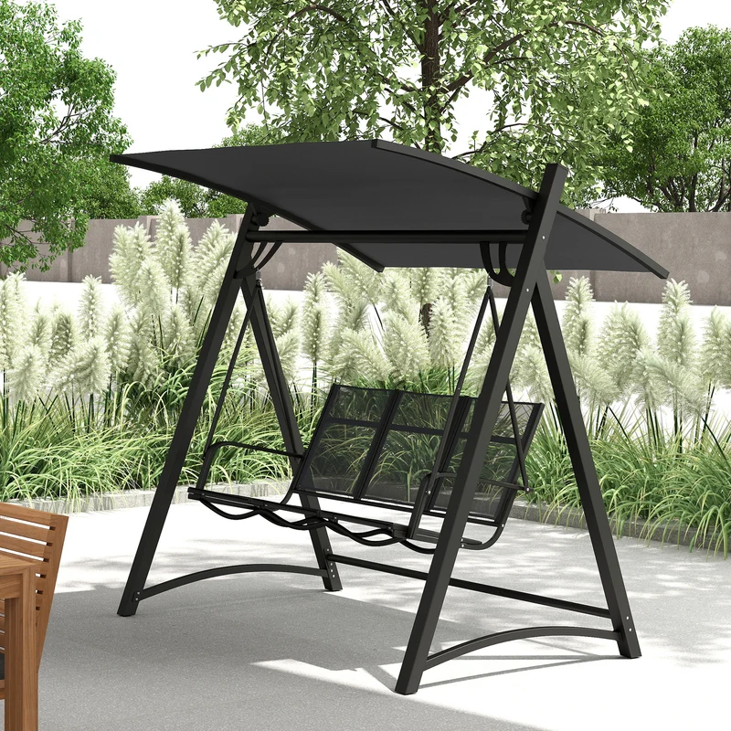 Outsunny Columpio De Jardín De 3 Plazas Con Techo Ajustable Asiento Transpirable