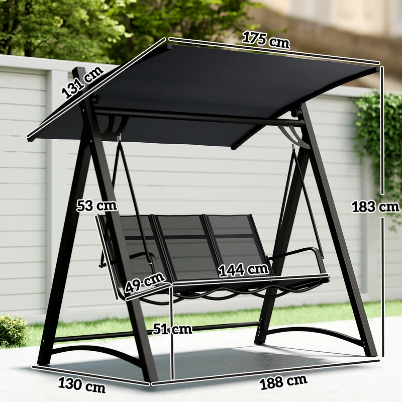 Outsunny Columpio De Jardín De 3 Plazas Con Techo Ajustable Asiento Transpirable