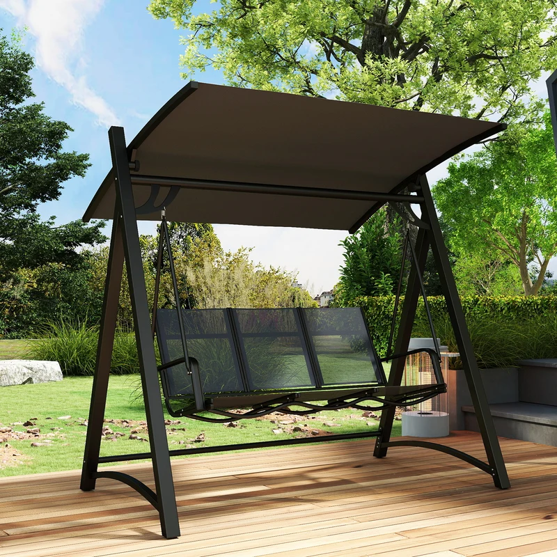 Outsunny Columpio De Jardín De 3 Plazas Con Techo Ajustable Asiento Transpirable