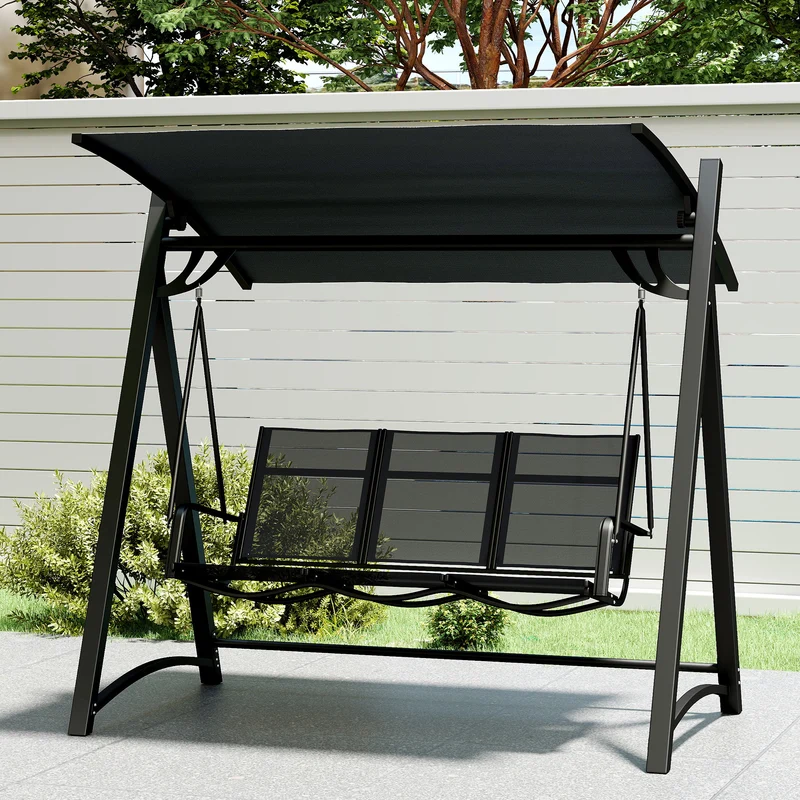 Outsunny Columpio De Jardín De 3 Plazas Con Techo Ajustable Asiento Transpirable