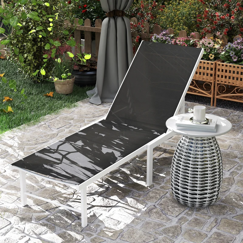 Outsunny Tumbona Jardín Exterior Con Ruedas Respaldo Ajustable 166x60x84 Cm Gris