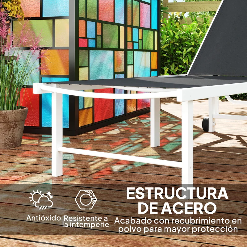 Outsunny Tumbona Jardín Exterior Con Ruedas Respaldo Ajustable 166x60x84 Cm Gris