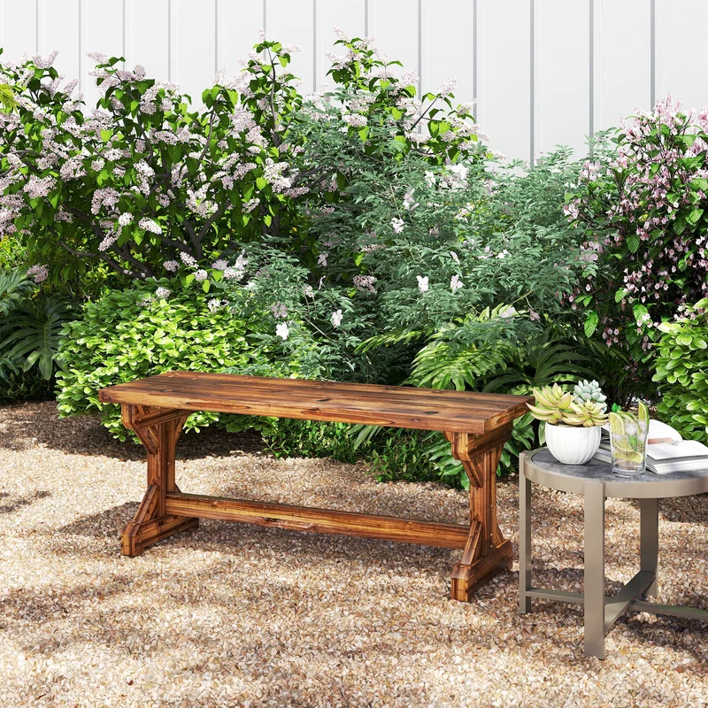 Outsunny Banco De Jardín De Madera Rústico De 2 Plazas 114x40x46 Cm Carbonizado