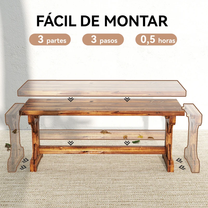 Outsunny Banco De Jardín De Madera Rústico De 2 Plazas 114x40x46 Cm Carbonizado