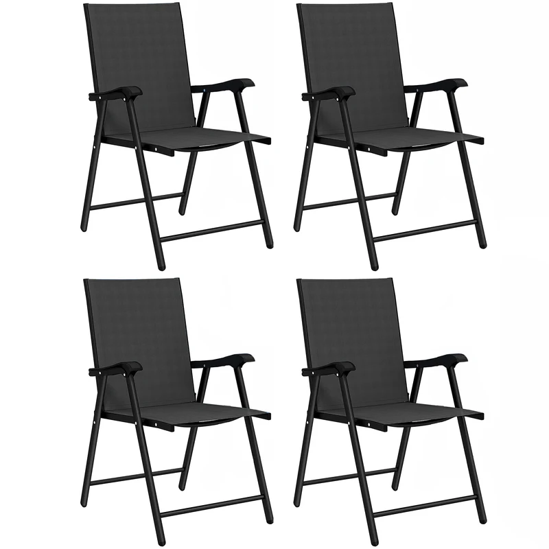 Outsunny Pack De 4 Sillas De Camping Plegables Tela Textilene 58x62x97 Cm Negro