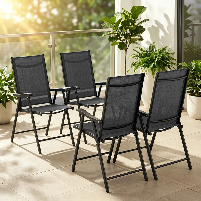 Outsunny Pack De 4 Sillas De Camping Plegables Tela Textilene 58x62x97 Cm Negro