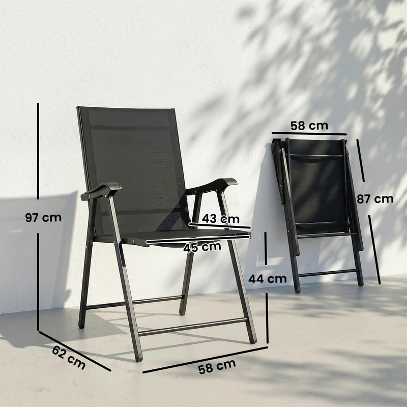 Outsunny Pack De 4 Sillas De Camping Plegables Tela Textilene 58x62x97 Cm Negro