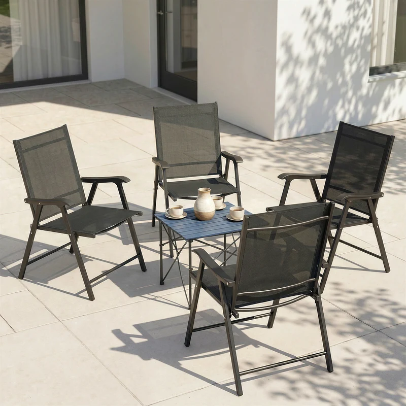 Outsunny Pack De 4 Sillas De Camping Plegables Tela Textilene 58x62x97 Cm Negro
