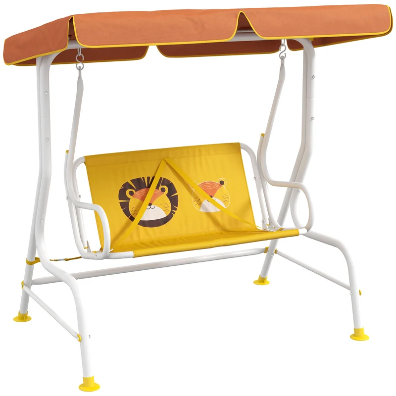 Outsunny Columpio De Jardín Infantil Con Patrón De León 110x70x110 Cm Amarillo
