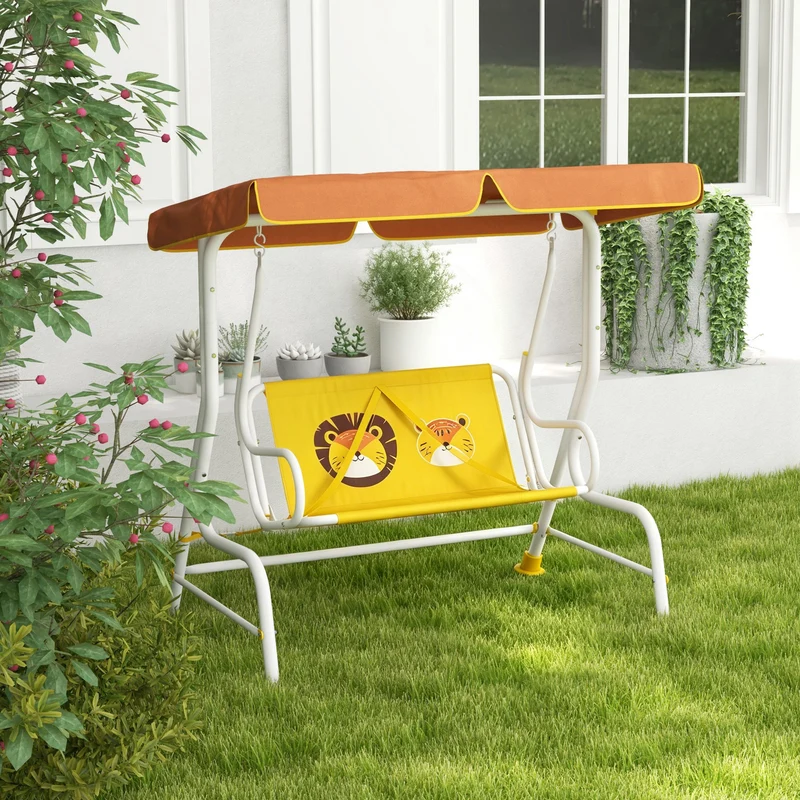 Outsunny Columpio De Jardín Infantil Con Patrón De León 110x70x110 Cm Amarillo