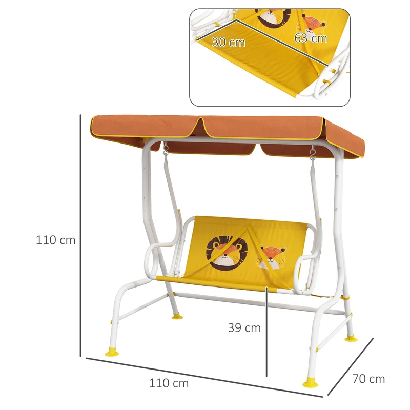 Outsunny Columpio De Jardín Infantil Con Patrón De León 110x70x110 Cm Amarillo