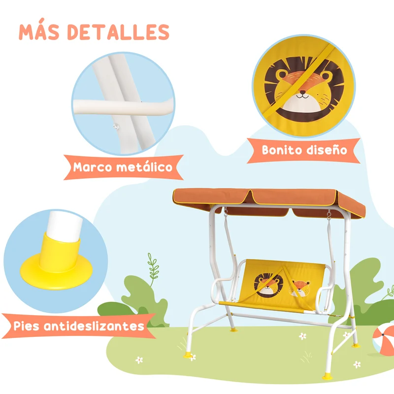 Outsunny Columpio De Jardín Infantil Con Patrón De León 110x70x110 Cm Amarillo