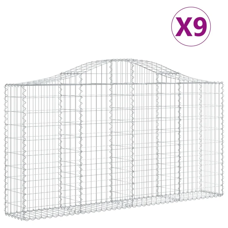 Cestas De Gaviones 9 Uds Forma De Arco Hierro 200x30x100/120 Cm