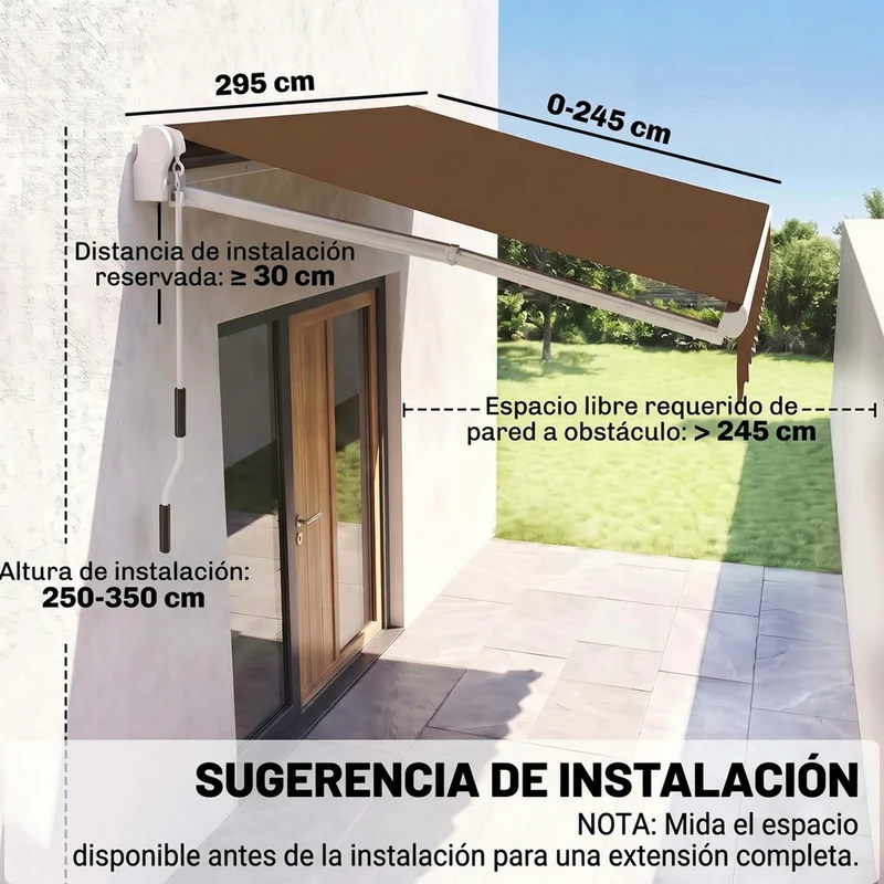 Outsunny Toldo Manual Retráctil Plegable Con Manivela Exterior 295x245 Cm Café